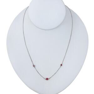 Estate Sterling Silver 925 Red Cubic Zirconia Station Necklace 16"-17"-18"